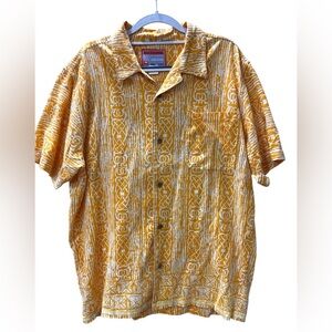 Tribal grunge yellow all over print Bugle boy oversized button down shirt-M VTG